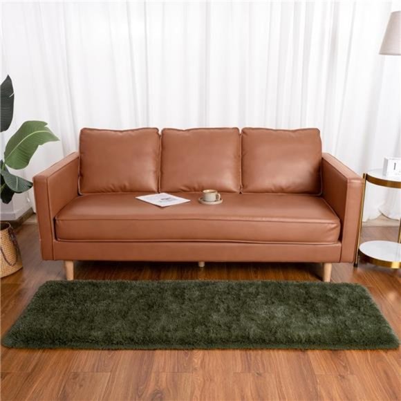 Soft Shag Runner Rug for Bedroom, 2x6 Feet Fluffy Rugs with Non-Slip,Olive Green - Picture 4 of 6